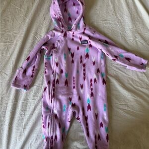 Patagonia Fleece Purple Hooded Baby Onesie with Arrow Pattern